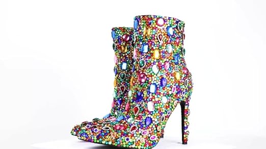 Amazon.com | LVSEEMAN Women's Rhinestone Ankle Boots